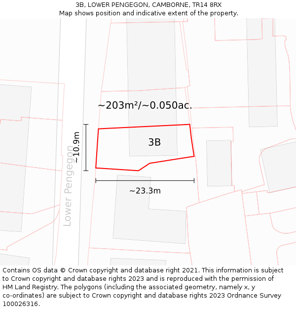 3B, LOWER PENGEGON, CAMBORNE, TR14 8RX: Plot and title map