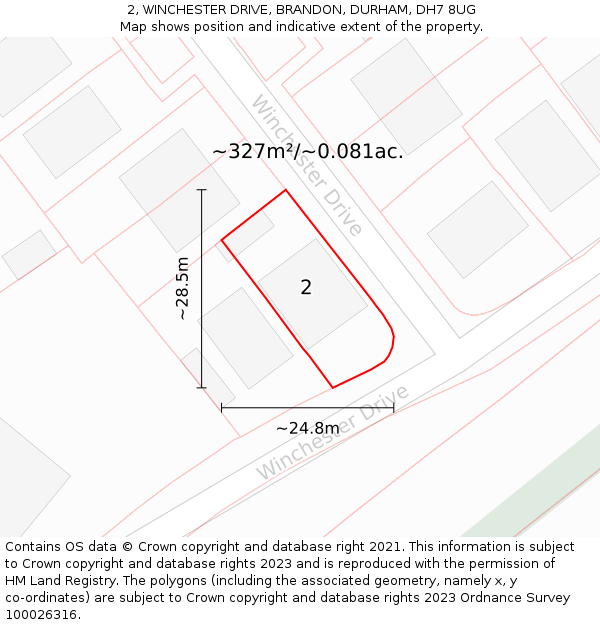 2, WINCHESTER DRIVE, BRANDON, DURHAM, DH7 8UG: Plot and title map