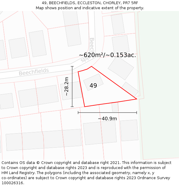 49, BEECHFIELDS, ECCLESTON, CHORLEY, PR7 5RF: Plot and title map