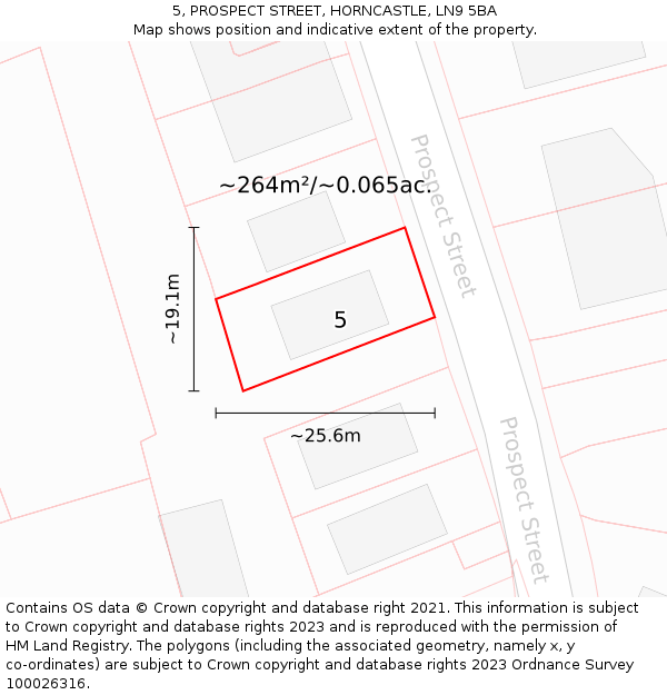 5, PROSPECT STREET, HORNCASTLE, LN9 5BA: Plot and title map