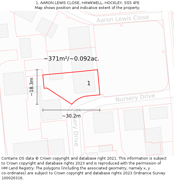 1, AARON LEWIS CLOSE, HAWKWELL, HOCKLEY, SS5 4FE: Plot and title map