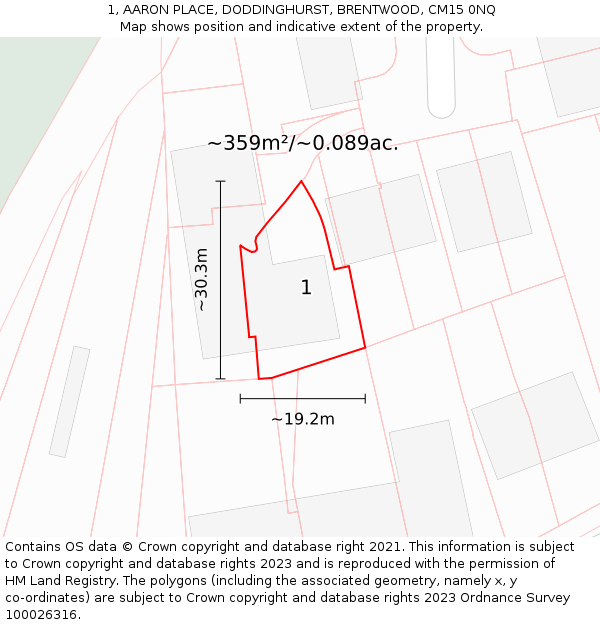 1, AARON PLACE, DODDINGHURST, BRENTWOOD, CM15 0NQ: Plot and title map