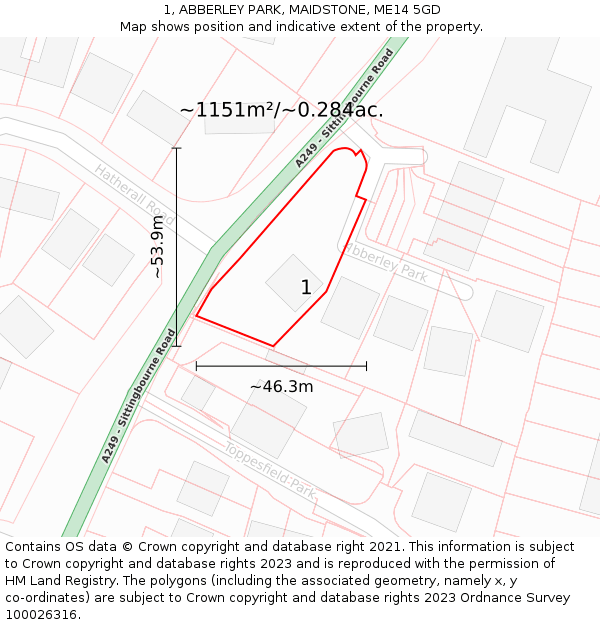 1, ABBERLEY PARK, MAIDSTONE, ME14 5GD: Plot and title map