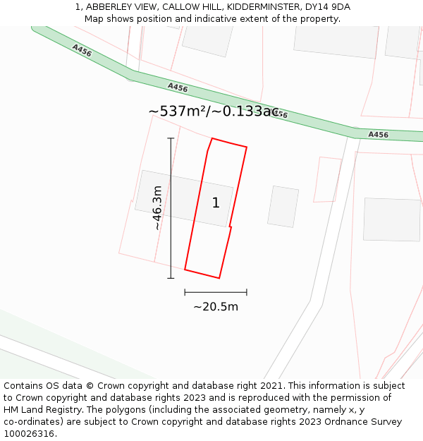 1, ABBERLEY VIEW, CALLOW HILL, KIDDERMINSTER, DY14 9DA: Plot and title map
