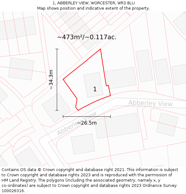 1, ABBERLEY VIEW, WORCESTER, WR3 8LU: Plot and title map
