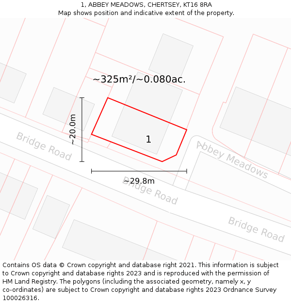 1, ABBEY MEADOWS, CHERTSEY, KT16 8RA: Plot and title map
