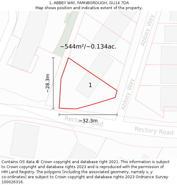 1, ABBEY WAY, FARNBOROUGH, GU14 7DA: Plot and title map