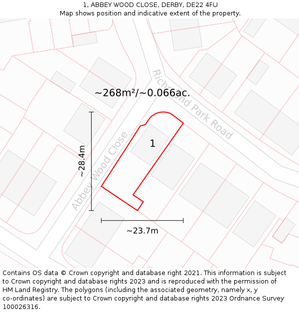 1, ABBEY WOOD CLOSE, DERBY, DE22 4FU: Plot and title map