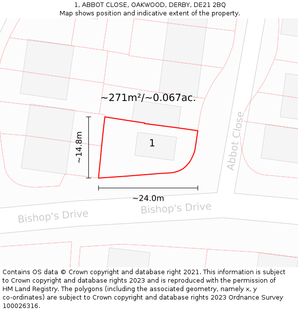 1, ABBOT CLOSE, OAKWOOD, DERBY, DE21 2BQ: Plot and title map