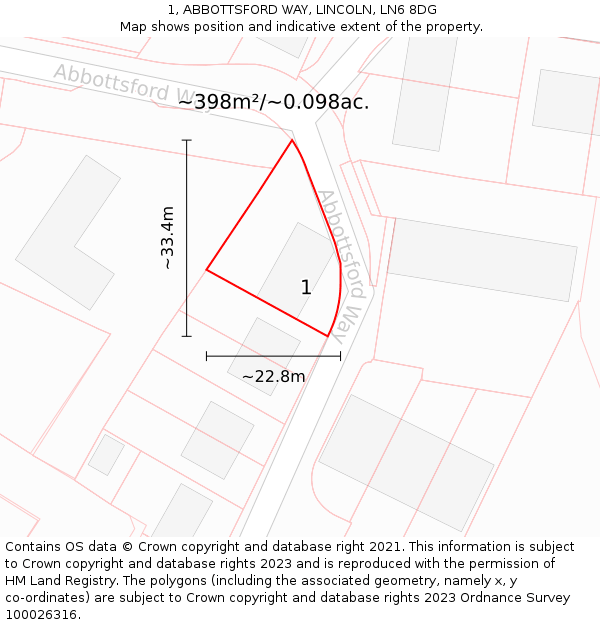 1, ABBOTTSFORD WAY, LINCOLN, LN6 8DG: Plot and title map