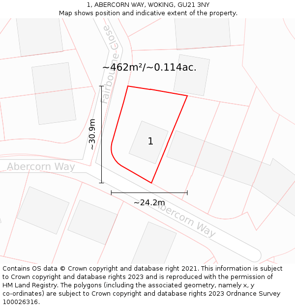 1, ABERCORN WAY, WOKING, GU21 3NY: Plot and title map
