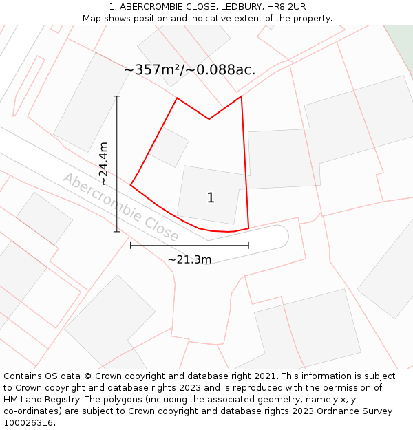 1, ABERCROMBIE CLOSE, LEDBURY, HR8 2UR: Plot and title map