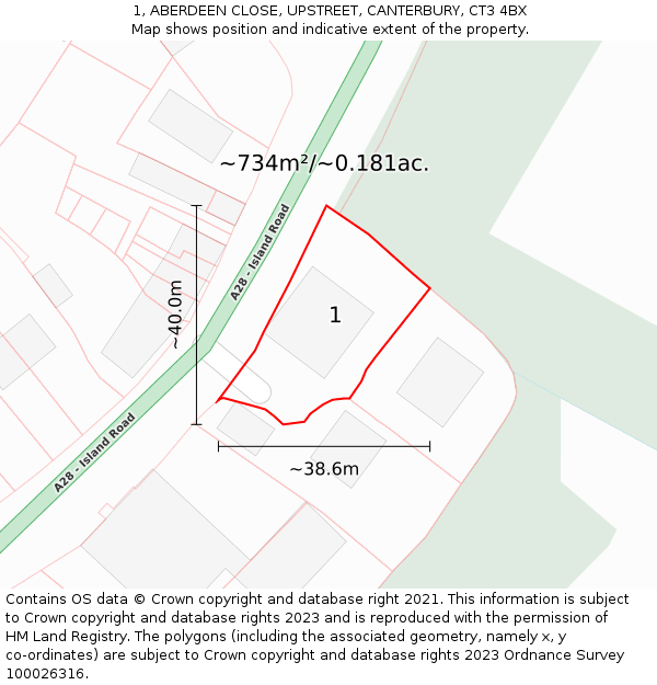 1, ABERDEEN CLOSE, UPSTREET, CANTERBURY, CT3 4BX: Plot and title map