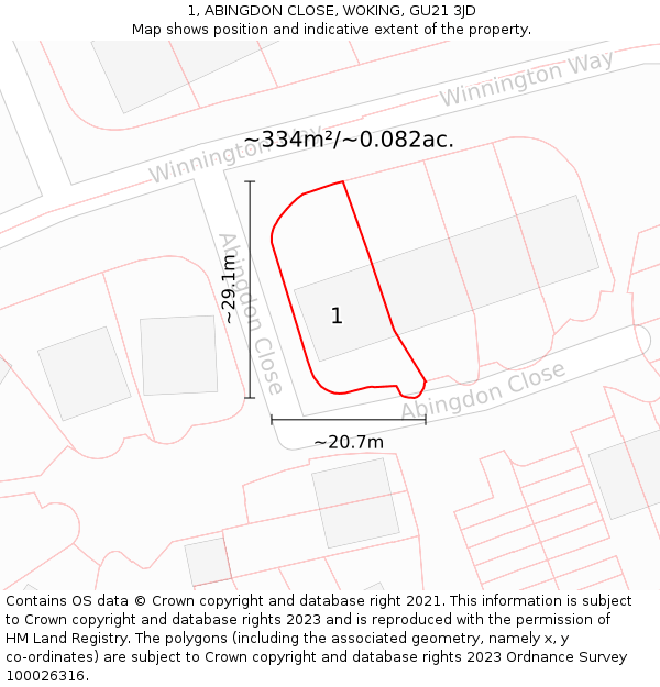 1, ABINGDON CLOSE, WOKING, GU21 3JD: Plot and title map