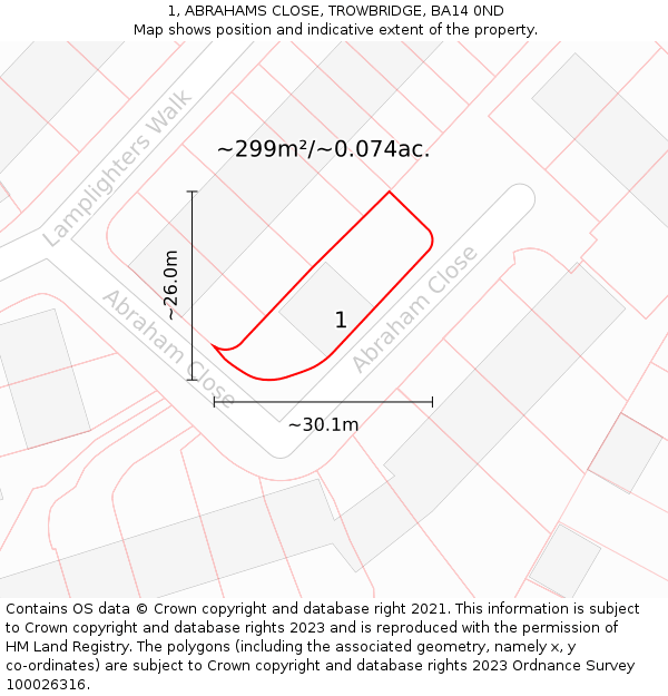 1, ABRAHAMS CLOSE, TROWBRIDGE, BA14 0ND: Plot and title map