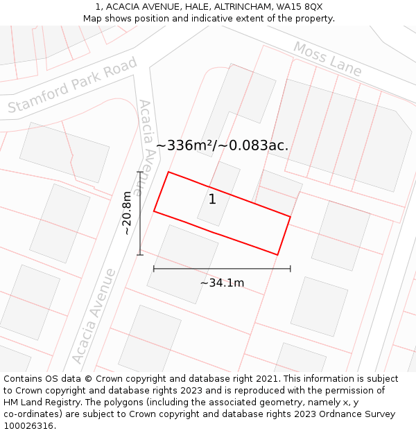 1, ACACIA AVENUE, HALE, ALTRINCHAM, WA15 8QX: Plot and title map
