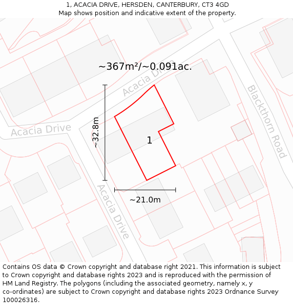 1, ACACIA DRIVE, HERSDEN, CANTERBURY, CT3 4GD: Plot and title map