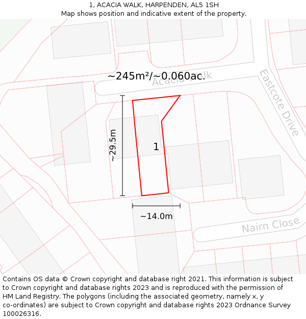 1, ACACIA WALK, HARPENDEN, AL5 1SH: Plot and title map