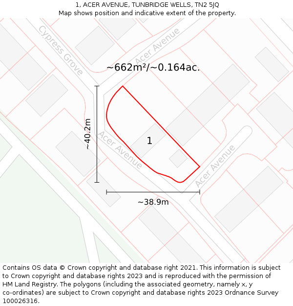 1, ACER AVENUE, TUNBRIDGE WELLS, TN2 5JQ: Plot and title map