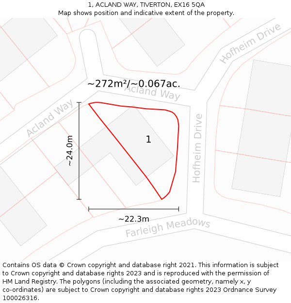 1, ACLAND WAY, TIVERTON, EX16 5QA: Plot and title map