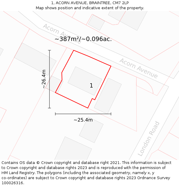 1, ACORN AVENUE, BRAINTREE, CM7 2LP: Plot and title map