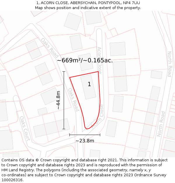 1, ACORN CLOSE, ABERSYCHAN, PONTYPOOL, NP4 7UU: Plot and title map