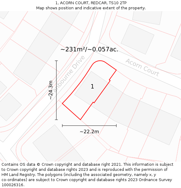 1, ACORN COURT, REDCAR, TS10 2TP: Plot and title map