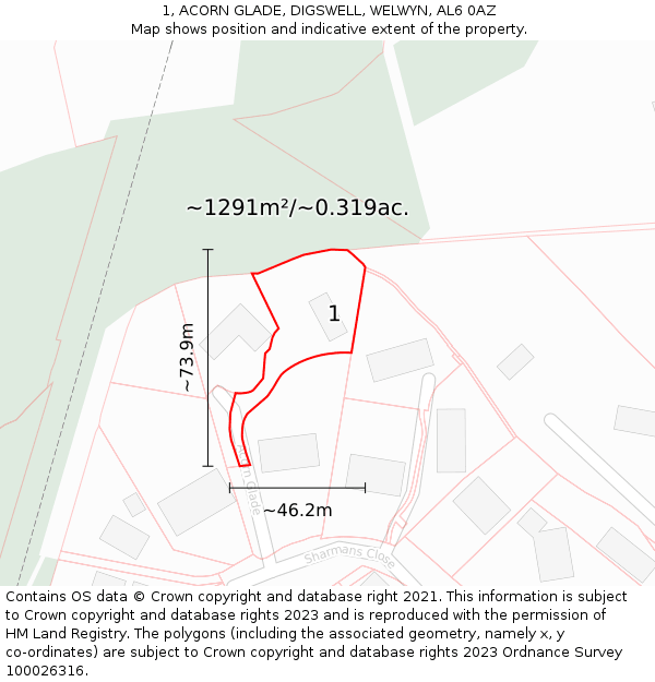 1, ACORN GLADE, DIGSWELL, WELWYN, AL6 0AZ: Plot and title map