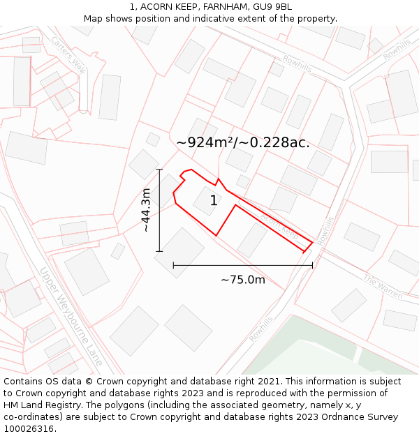 1, ACORN KEEP, FARNHAM, GU9 9BL: Plot and title map