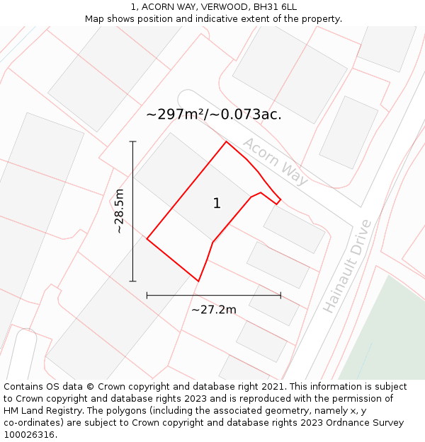 1, ACORN WAY, VERWOOD, BH31 6LL: Plot and title map