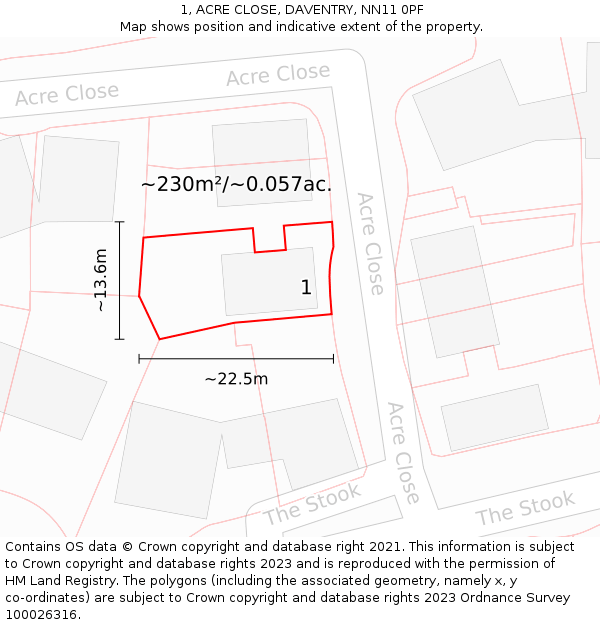 1, ACRE CLOSE, DAVENTRY, NN11 0PF: Plot and title map