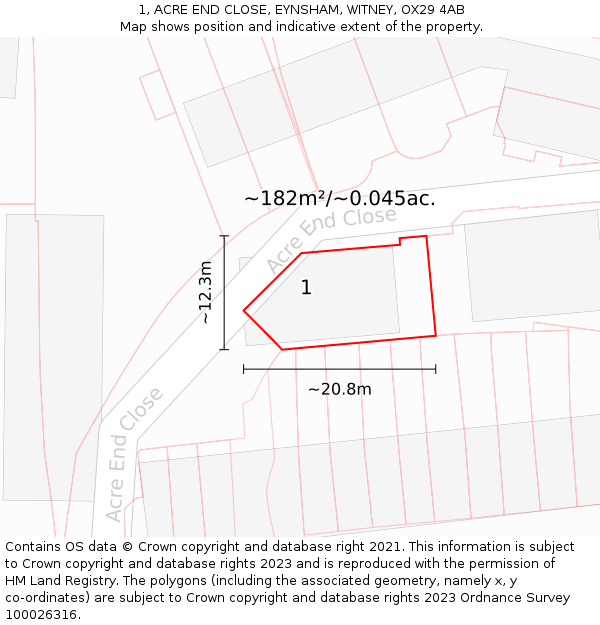 1, ACRE END CLOSE, EYNSHAM, WITNEY, OX29 4AB: Plot and title map