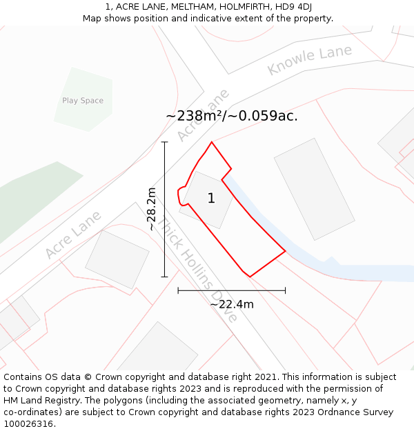 1, ACRE LANE, MELTHAM, HOLMFIRTH, HD9 4DJ: Plot and title map