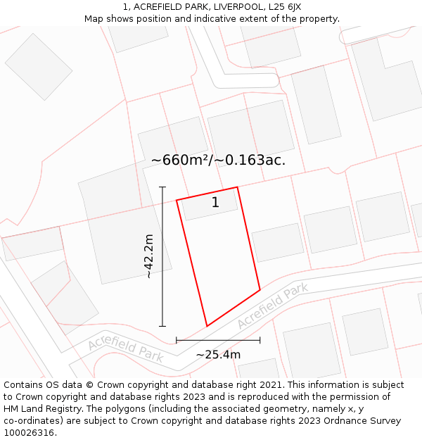1, ACREFIELD PARK, LIVERPOOL, L25 6JX: Plot and title map