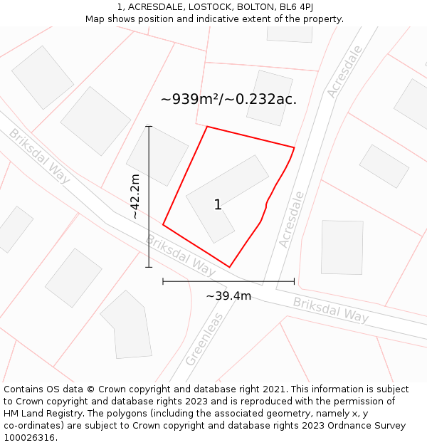 1, ACRESDALE, LOSTOCK, BOLTON, BL6 4PJ: Plot and title map