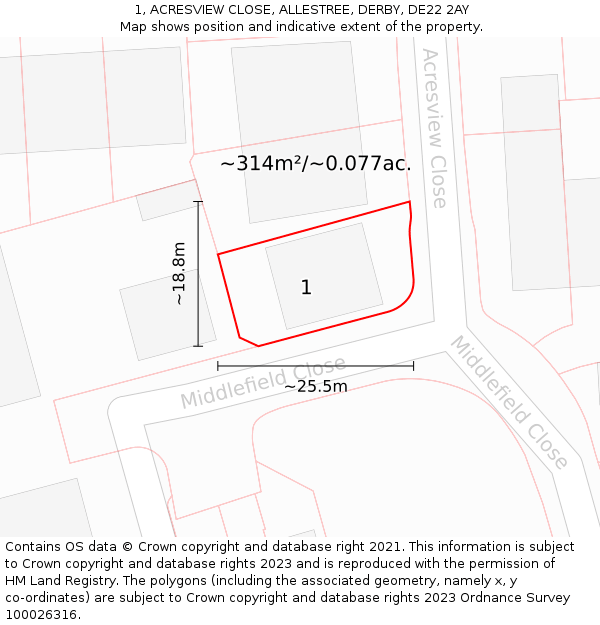 1, ACRESVIEW CLOSE, ALLESTREE, DERBY, DE22 2AY: Plot and title map