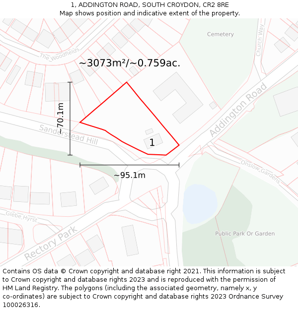 1, ADDINGTON ROAD, SOUTH CROYDON, CR2 8RE: Plot and title map