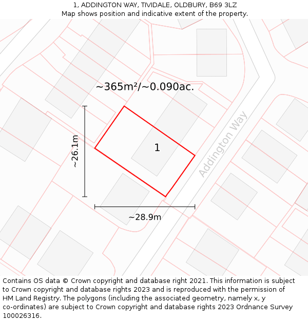 1, ADDINGTON WAY, TIVIDALE, OLDBURY, B69 3LZ: Plot and title map