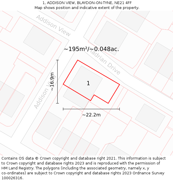 1, ADDISON VIEW, BLAYDON-ON-TYNE, NE21 4FF: Plot and title map