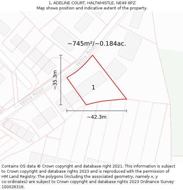 1, ADELINE COURT, HALTWHISTLE, NE49 9PZ: Plot and title map