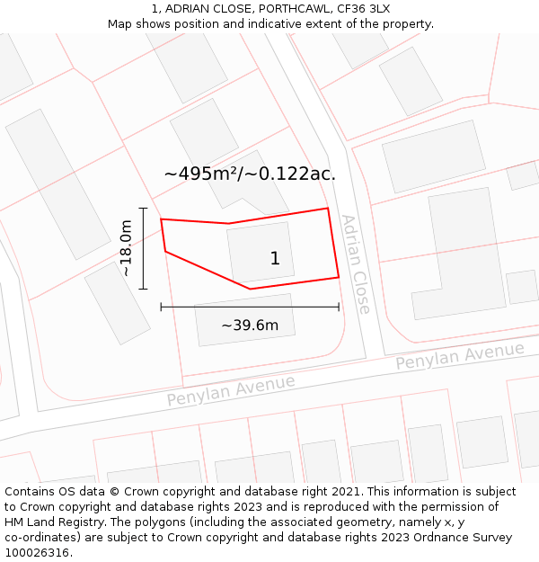 1, ADRIAN CLOSE, PORTHCAWL, CF36 3LX: Plot and title map