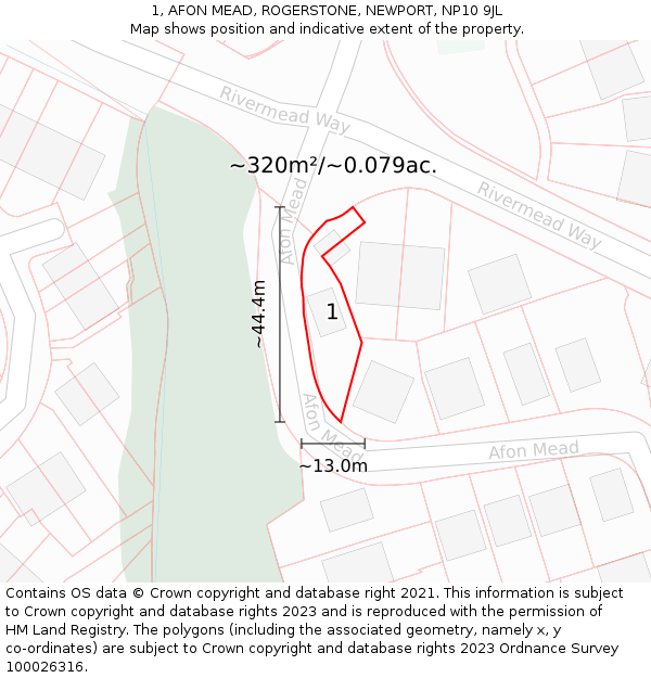 1, AFON MEAD, ROGERSTONE, NEWPORT, NP10 9JL: Plot and title map