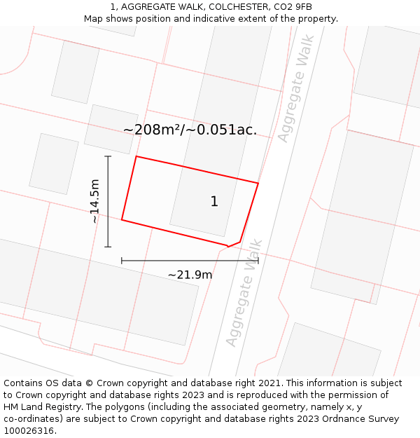 1, AGGREGATE WALK, COLCHESTER, CO2 9FB: Plot and title map