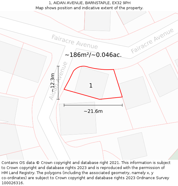1, AIDAN AVENUE, BARNSTAPLE, EX32 9PH: Plot and title map