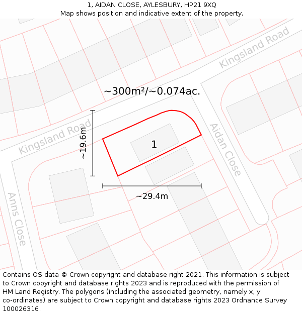 1, AIDAN CLOSE, AYLESBURY, HP21 9XQ: Plot and title map
