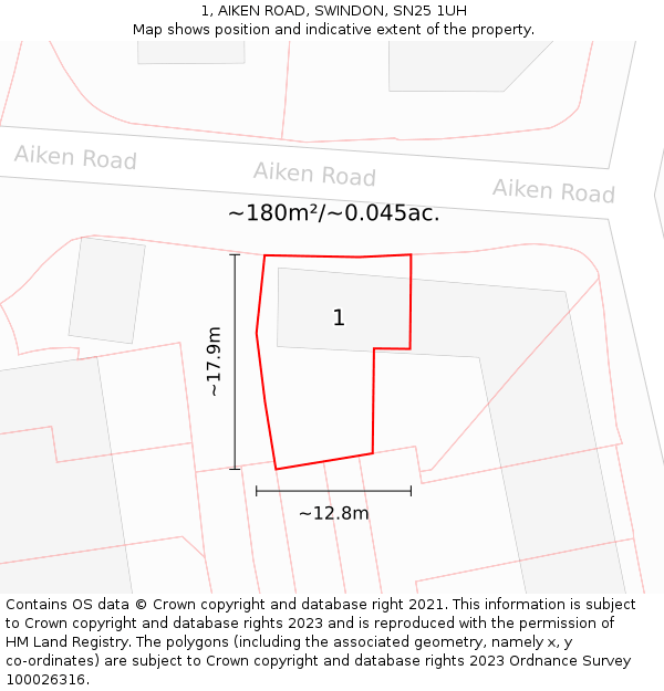 1, AIKEN ROAD, SWINDON, SN25 1UH: Plot and title map