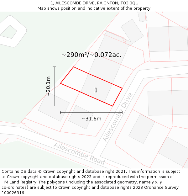 1, AILESCOMBE DRIVE, PAIGNTON, TQ3 3QU: Plot and title map