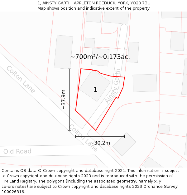 1, AINSTY GARTH, APPLETON ROEBUCK, YORK, YO23 7BU: Plot and title map