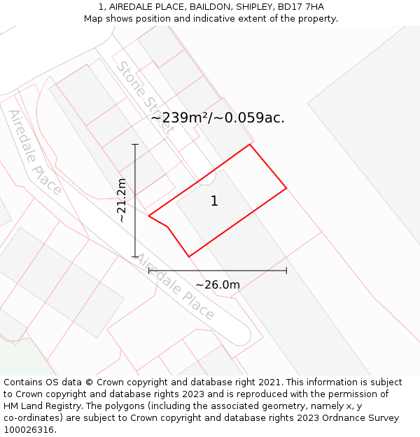 1, AIREDALE PLACE, BAILDON, SHIPLEY, BD17 7HA: Plot and title map