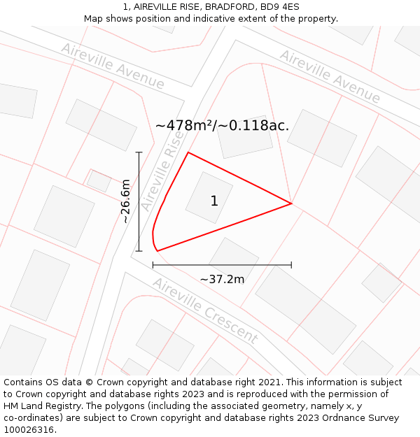 1, AIREVILLE RISE, BRADFORD, BD9 4ES: Plot and title map